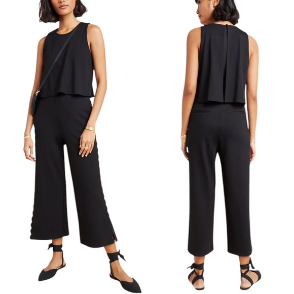 Anthropologie Freya Scalloped Knit Jumpsuit Black Size 2 - Picture 1 of 13